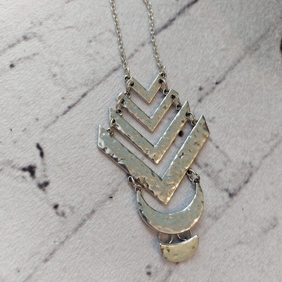 Silver Chevron Crescent Necklace - Picture 2 of 2